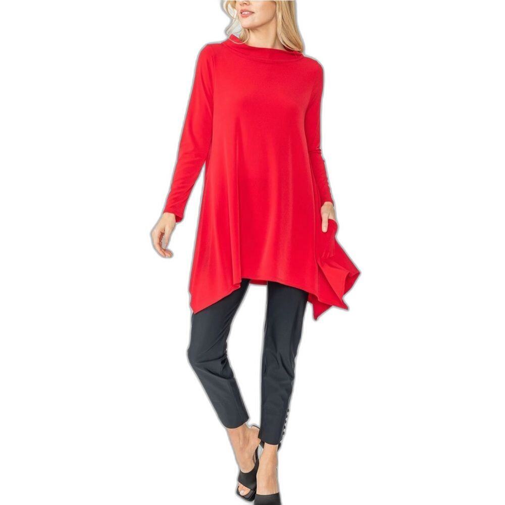 IC Collection Red High Collar Asymmetrical Long Sleeve Tunic Top Size M